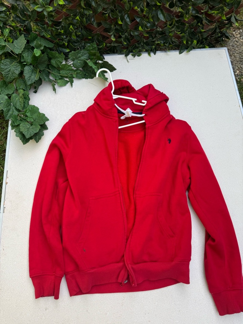 U.S. Polo Assn. Red Hoodie with White Drawstring